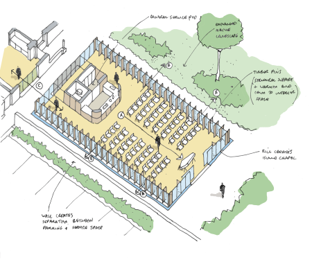 Architectural 3D sketch religious complex communal space