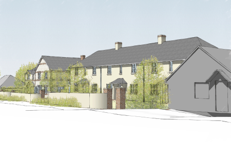 Architectural sketch of 5 new homes in a consevation area.
